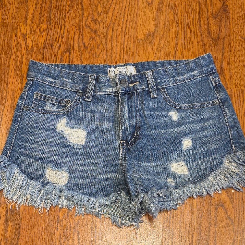 Free People Blue Distressed Jean Shorts